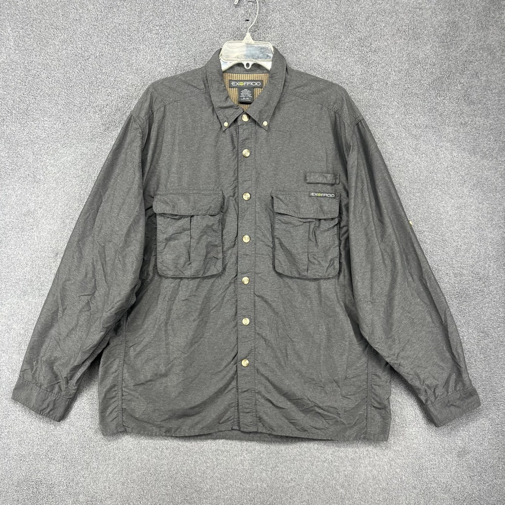 Exofficio Mens Grey Long Sleeve Button Up Pocket Shirt XL